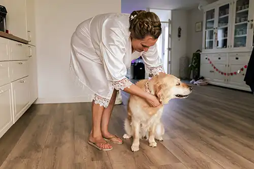 Trouwen-bij-Komaen-Oirschot-Hond-Paard-18 Angela-Kiemeneij-Fotografiespontaan-kleurrijk Spontane trouwreportage bij Komaen in Oirschot door Angela Kiemeneij Fotografie